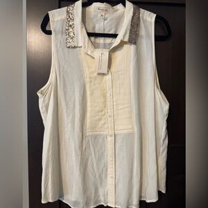 Two Vince Camuto Sequin Collar Sleeveless Blouse
